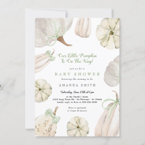 Our Little Pumpkin Green Bow Rustic Baby Shower  Invitation - Our Little Pumpkin Green Bow Rustic Baby Shower  Invitation