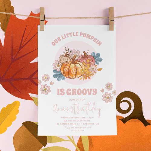 Our Little Pumpkin Is Groovy 1st Birthday Invitation