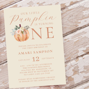 Our Little Pumpkin is One 1st Birthday Invitation