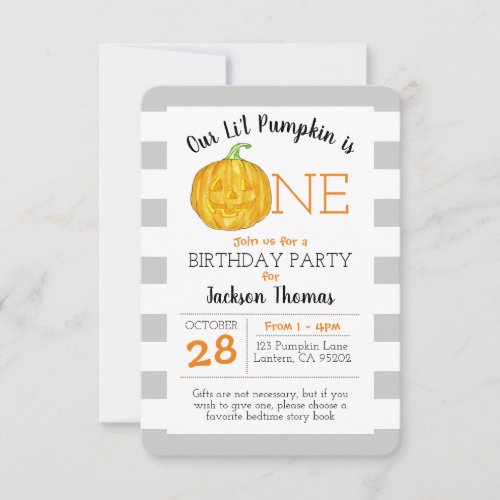 Our Little Pumpkin is One First Birthday Invitation