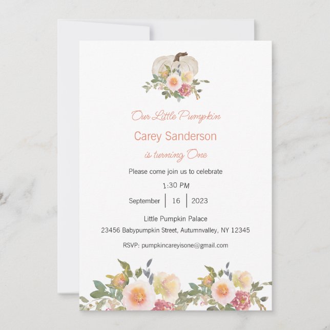 Our Little Pumpkin is One Invitation, 1st Birthday Invitation (Front)