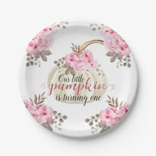 our little pumpkin is one watercolor pink floral paper plate zazzle com zazzle