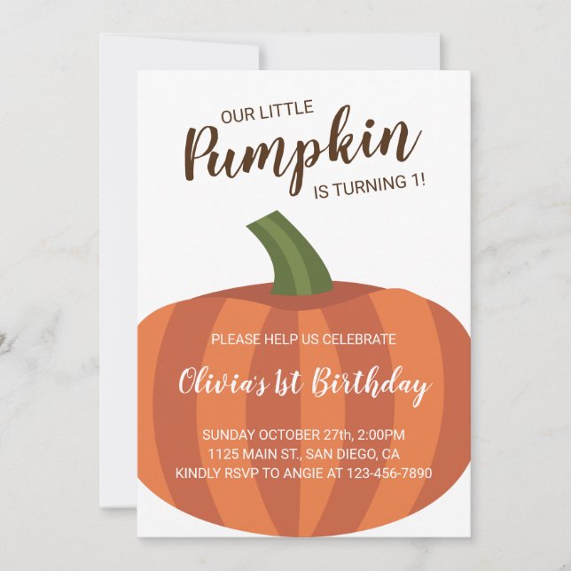 Our Little Pumpkin Is Turning 1 Fall 1st Birthday Invitation (Front)