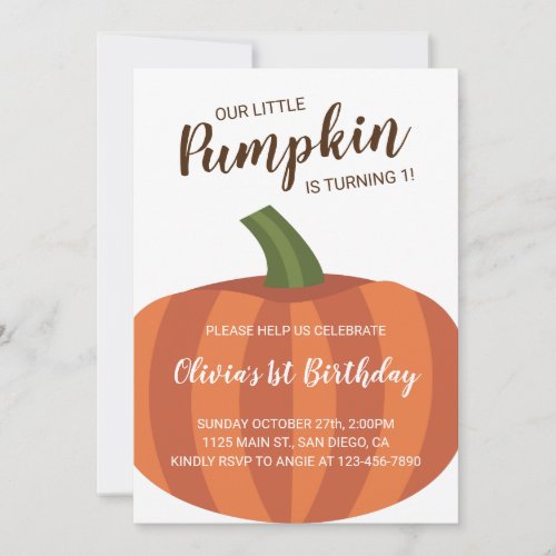 Our Little Pumpkin Is Turning 1 Fall 1st Birthday Invitation