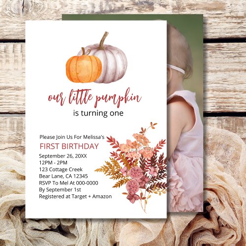 Our Little Pumpkin is turning fall boho burgundy  Invitation