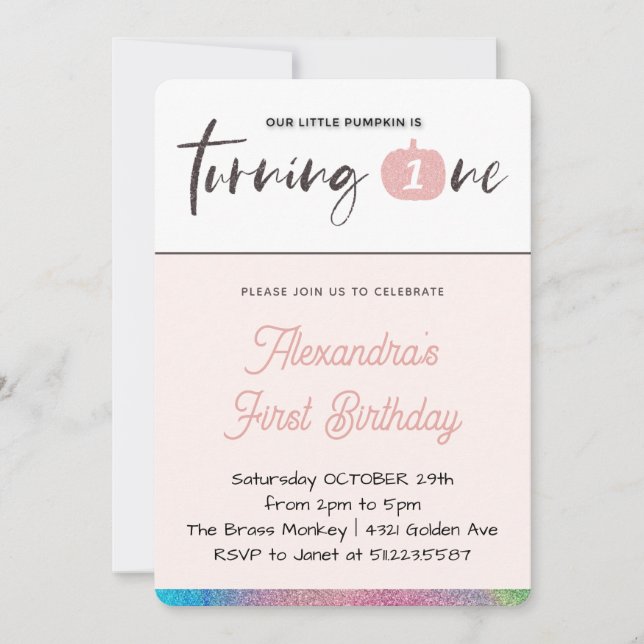 Our Little Pumpkin is Turning One 1st Birthday Invitation (Front)