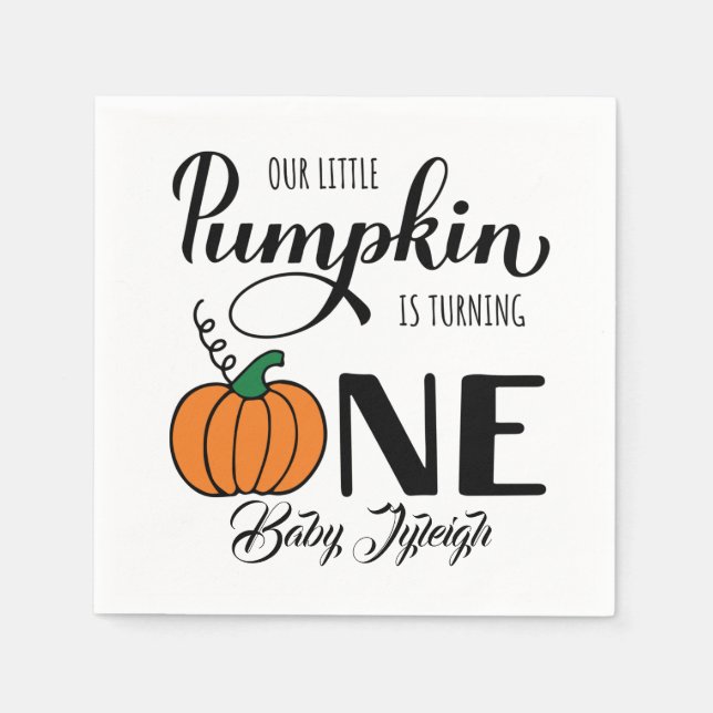 Our Little Pumpkin is Turning One 1st Birthday Napkins (Front)