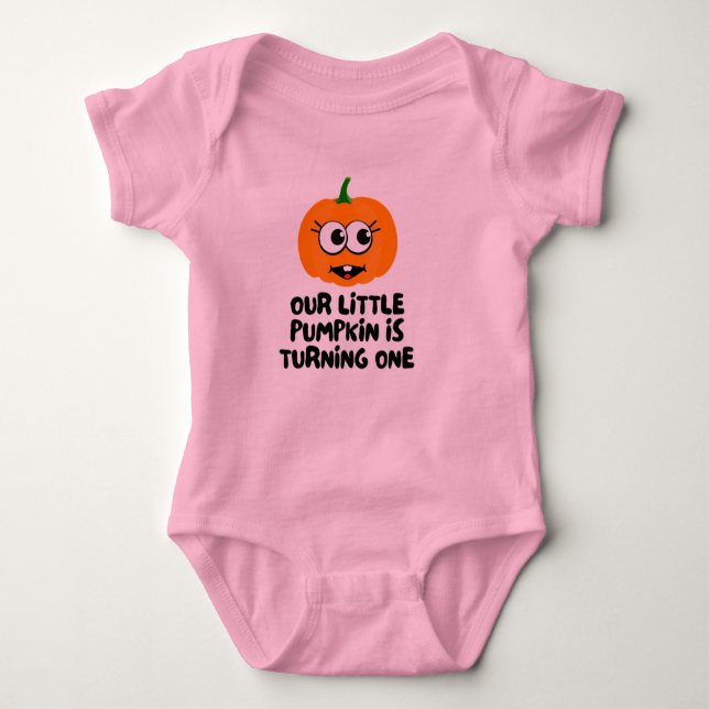 Our Little Pumpkin Is Turning One Baby Bodysuit (Front)