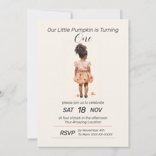 Our Little Pumpkin is Turning One Birthday invite