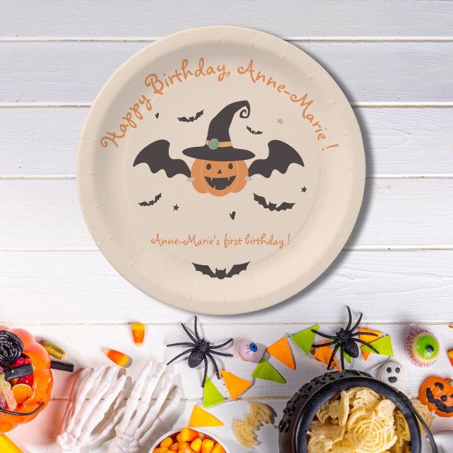 Our Little Pumpkin is turning one Birthday Paper Plates (Our little pumpkin is turning one Halloween birthday party Plate for a Fall Halloween birthday party)