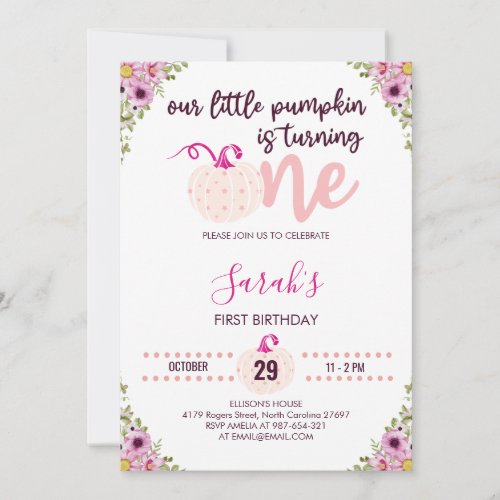 our little pumpkin is turning one Fall Autumn Invitation