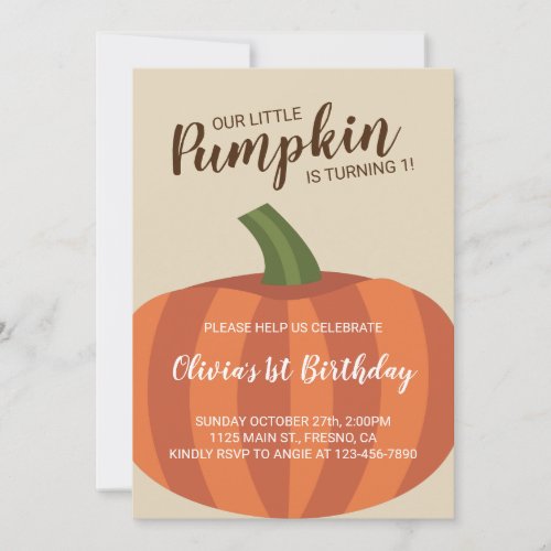 Our Little Pumpkin Is Turning One Fall Birthday Invitation
