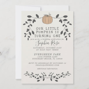 Our Little Pumpkin Is Turning One First Birthday Invitation