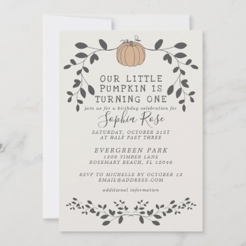 Our Little Pumpkin Is Turning One First Birthday Invitation