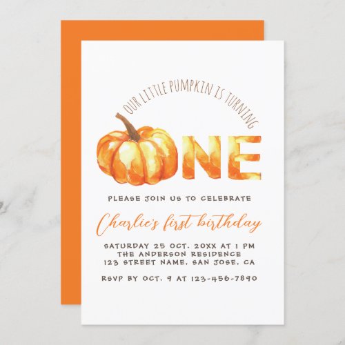 Our Little Pumpkin Is Turning One First Birthday Invitation