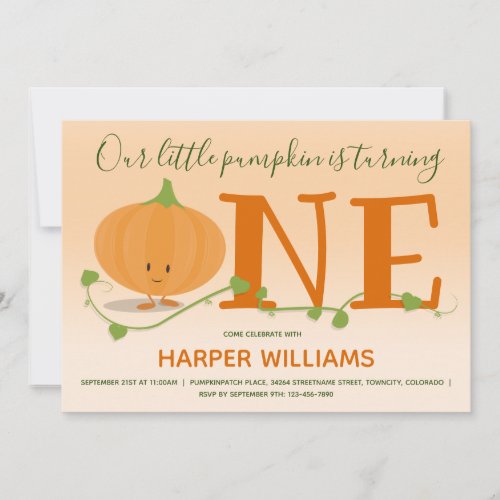 Our Little Pumpkin is Turning One First Birthday Invitation