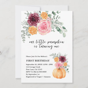 Our Little Pumpkin is turning one Florals Invitation