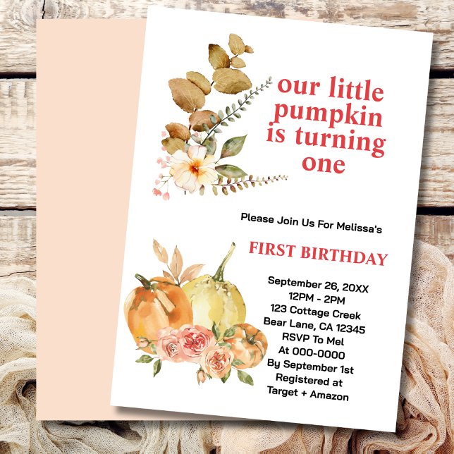Our Little Pumpkin is turning one greenery photo Invitation (Creator Uploaded)