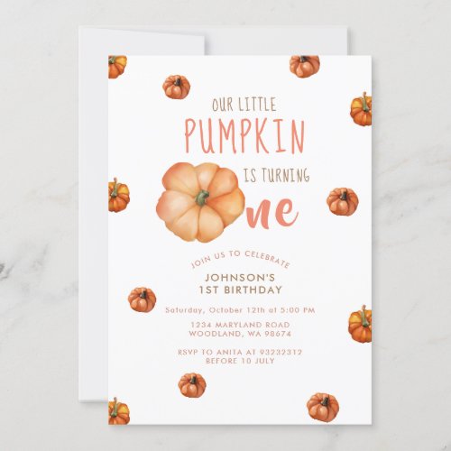 Our Little Pumpkin Is Turning One Invitation