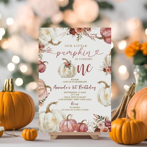 Our Little Pumpkin Is Turning One Marsala Pumpkin  Invitation