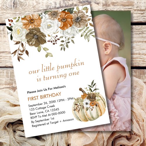 Our Little Pumpkin is turning one rustic brown Invitation
