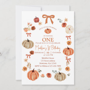Our Little Pumpkin Is Turning One Watercolor Flora Invitation