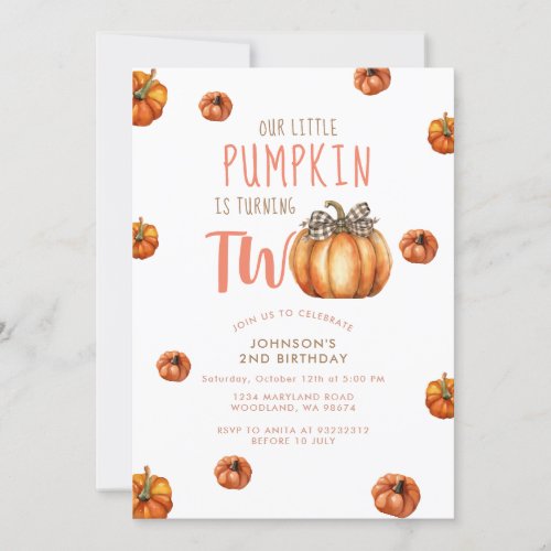 Our Little Pumpkin Is Turning Two  Invitation