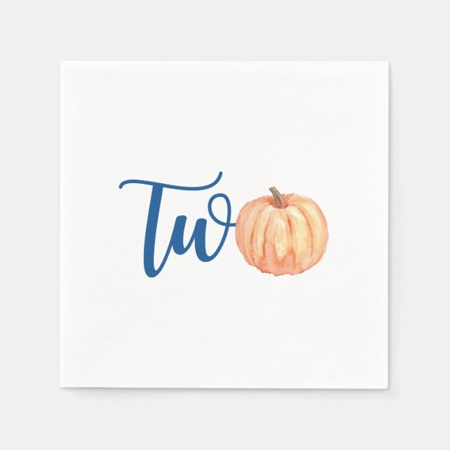 Our Little Pumpkin is Two blue 2nd birthday Napkins (Front)