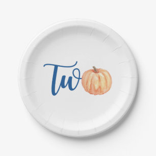 Our Little Pumpkin is Two blue 2nd birthday Paper Plates