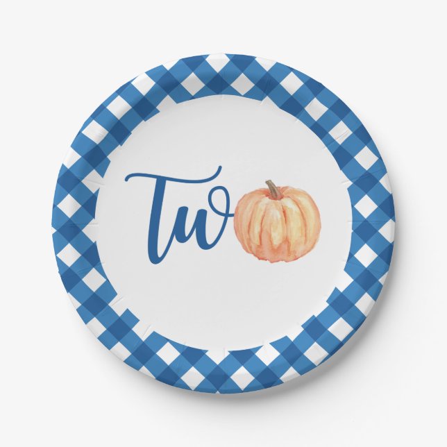 Our Little Pumpkin is TWO blue 2nd birthday Paper Plates (Front)
