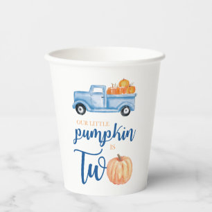 Our Little Pumpkin is TWO blue truck 2nd birthday Paper Cups