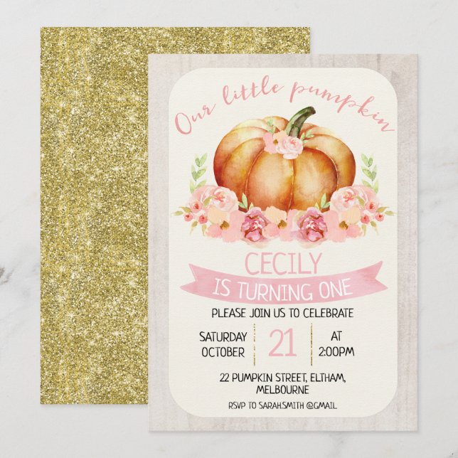 Our little pumpkin kids birthday party invitation (Front/Back)