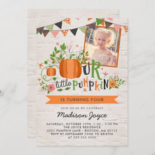 Our Little Pumpkin Kids Birthday Party Photo Invitation