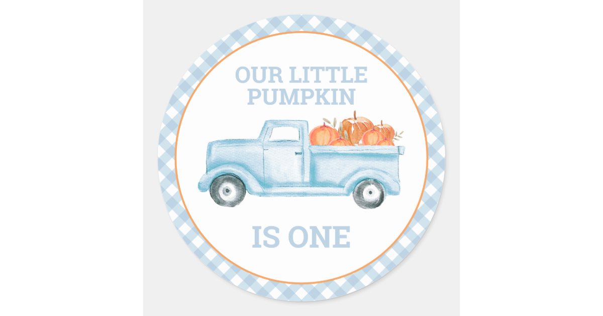 Our Little Pumpkin light blue truck first birthday Classic Round ...