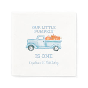 Our Little Pumpkin light blue truck first birthday Napkins