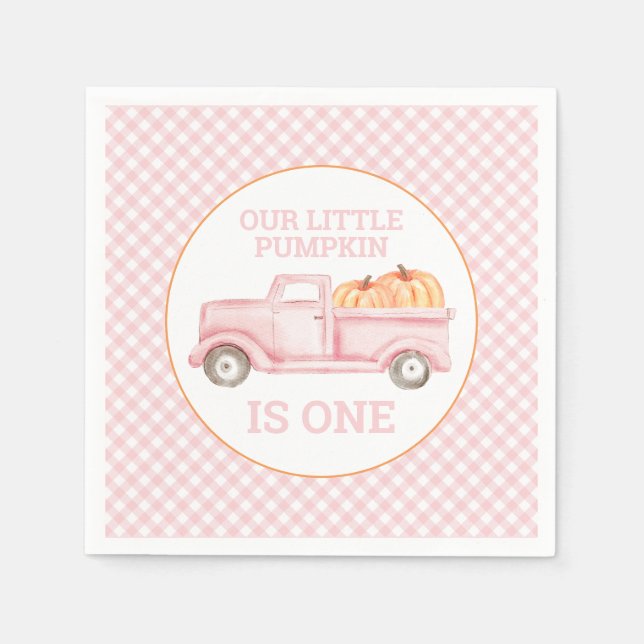 Our Little Pumpkin light pink truck first birthday Napkins (Front)