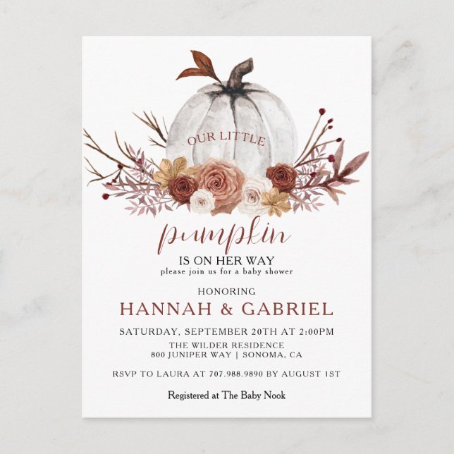 Our Little Pumpkin On The Way Baby Shower Postcard (Front)