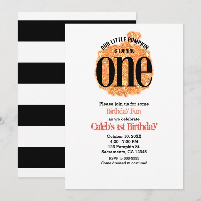 Our Little Pumpkin ONE 1st Birthday Party Invitation (Front/Back)