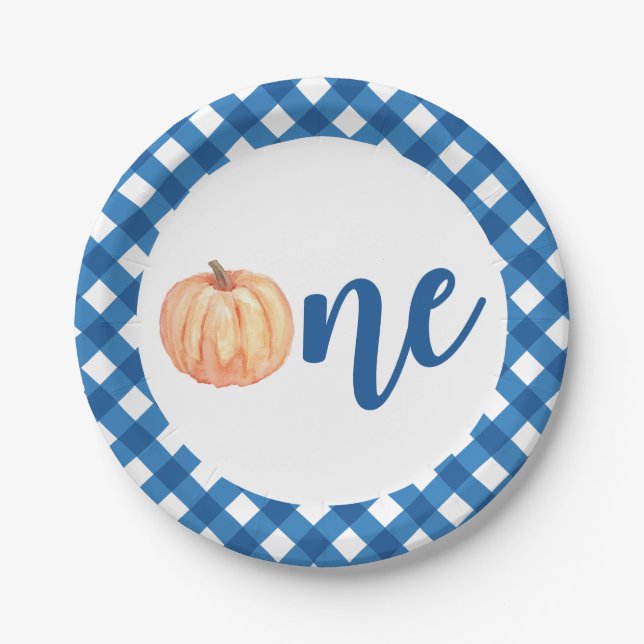 Our Little Pumpkin One blue first birthday Paper Plates (Front)