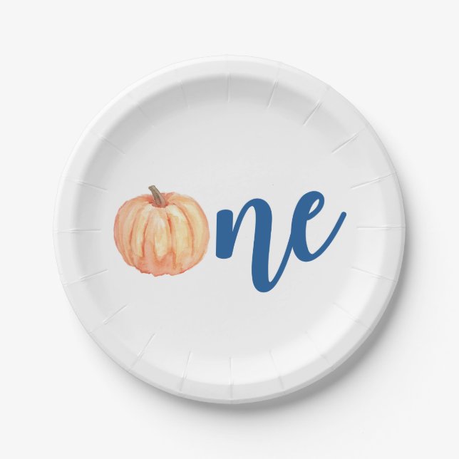 Our Little Pumpkin One blue first birthday Paper Plates (Front)