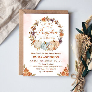 Our Little Pumpkin Orange Floral Gold Baby Shower  Invitation