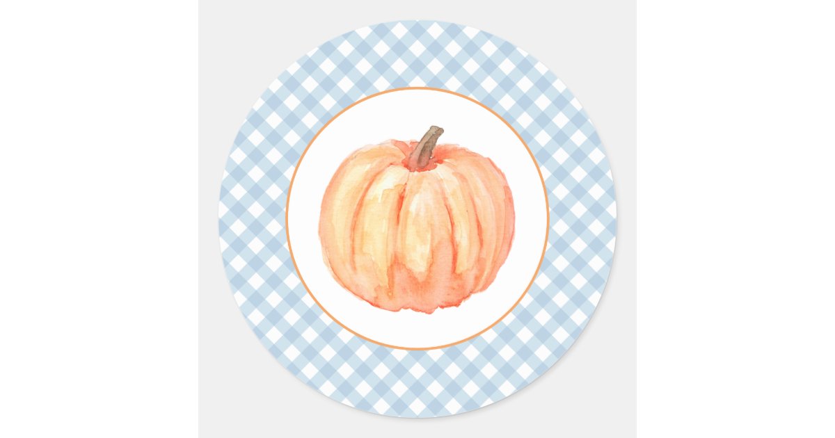 Our Little Pumpkin paste blue plaid first birthday Classic Round ...
