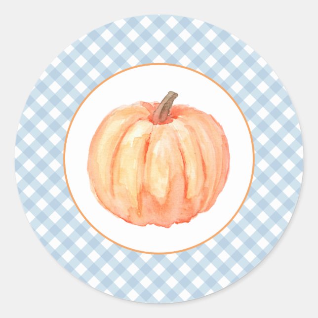 Our Little Pumpkin paste blue plaid first birthday Classic Round Sticker (Front)
