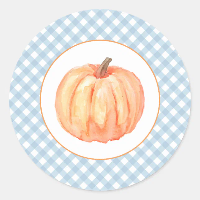Our Little Pumpkin paste blue plaid first birthday Classic Round ...