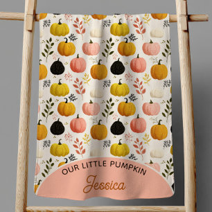 Our Little Pumpkin Pattern Autumn Foliage Name Baby Blanket