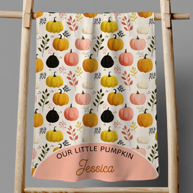 Our Little Pumpkin Pattern Autumn Foliage Name Baby Blanket (Creator Uploaded)