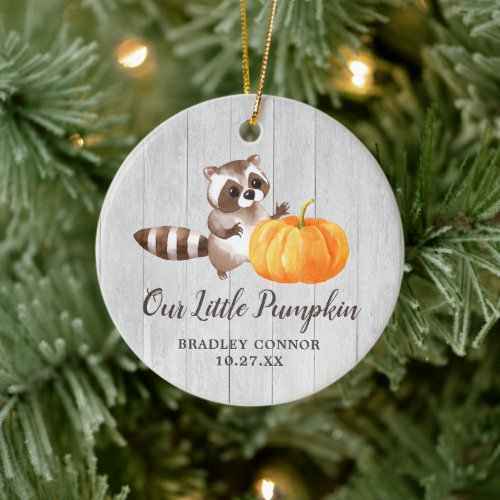 Our Little Pumpkin Personalized Cute Raccoon Baby Ceramic Ornament