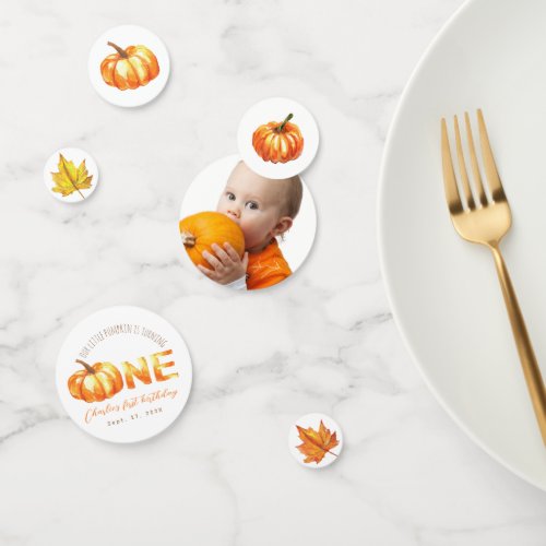 Our Little Pumpkin Photo First Birthday Watercolor Confetti