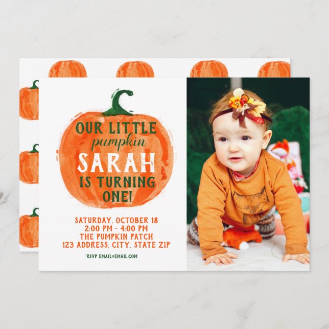 Our Little Pumpkin Photo Invitation (Front/Back)