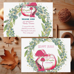 Our Little Pumpkin Pink 1st Birthday Green Wreath Thank You Card